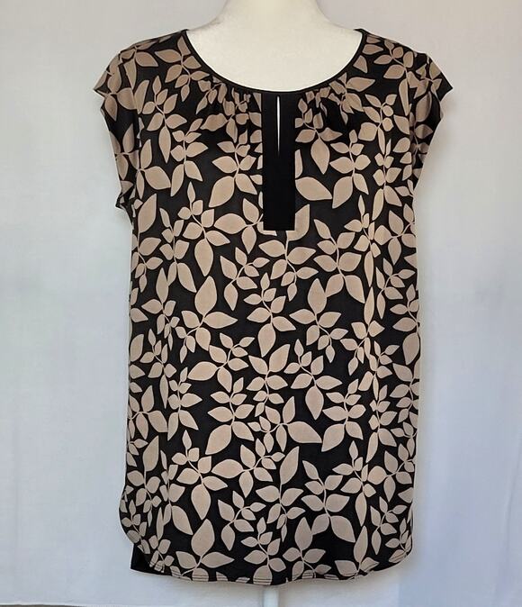 PerCeption Concept Tops - 2/$15 PerSeption Concept Womens Black Tan Leaf Print Top Keyhole Neck Size XL